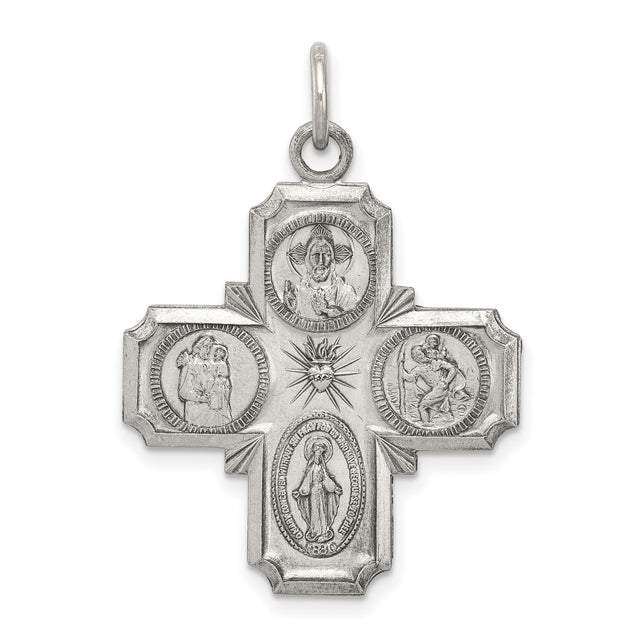 Antiqued Four Way Cruciform Cross Charm Pendant in Real 925 Sterling Silver
