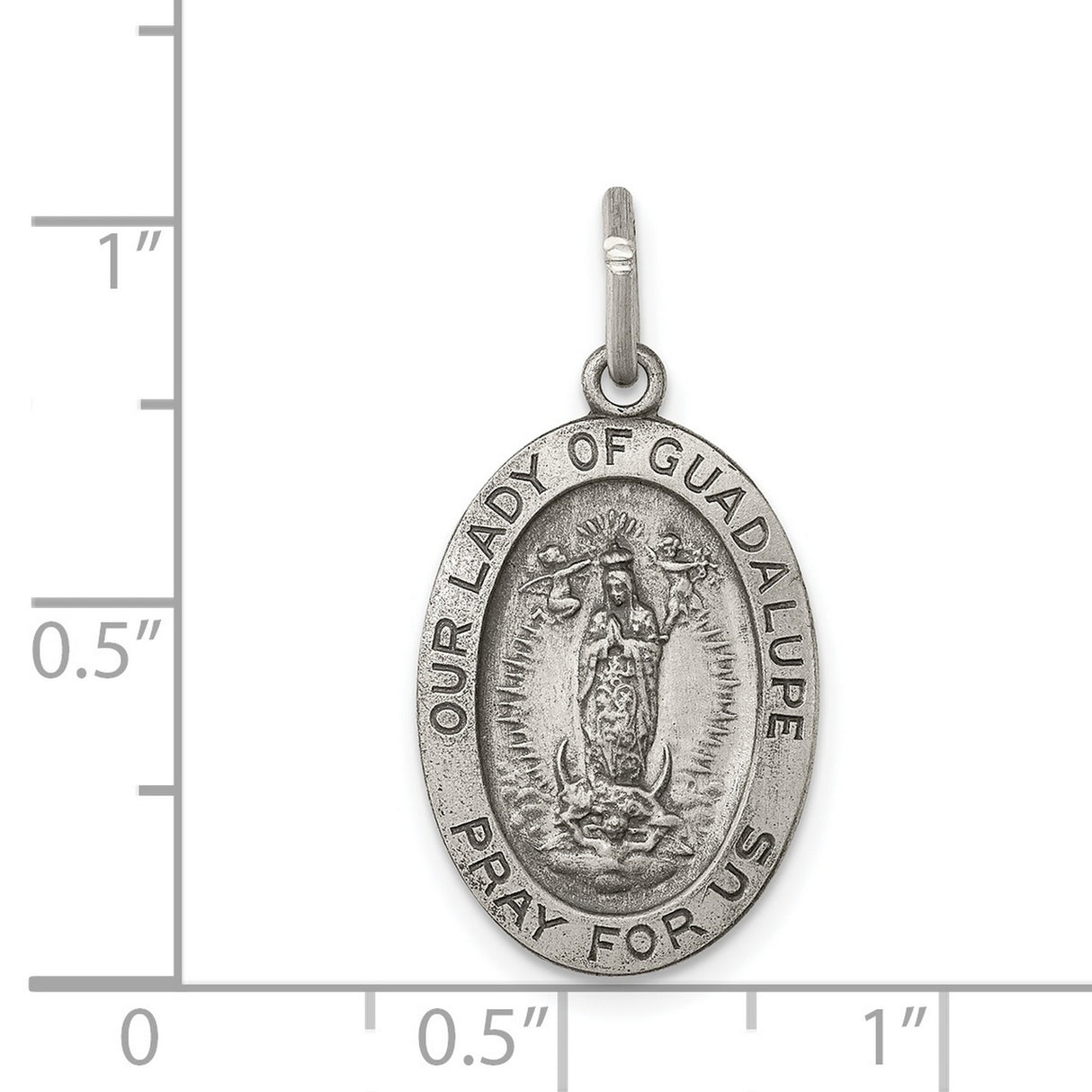 Our Lady of Guadalupe Pray For Us Words Oval Charm Pendant in Real 925 Sterling Silver