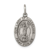 Our Lady of Guadalupe Pray For Us Words Oval Charm Pendant in Real 925 Sterling Silver