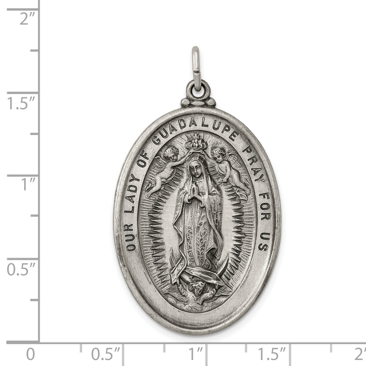 Antiqued Our Lady of Guadalupe Pray For Us Words Oval Charm Pendant in Real 925 Sterling Silver