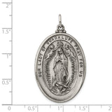 Antiqued Our Lady of Guadalupe Pray For Us Words Oval Charm Pendant in Real 925 Sterling Silver