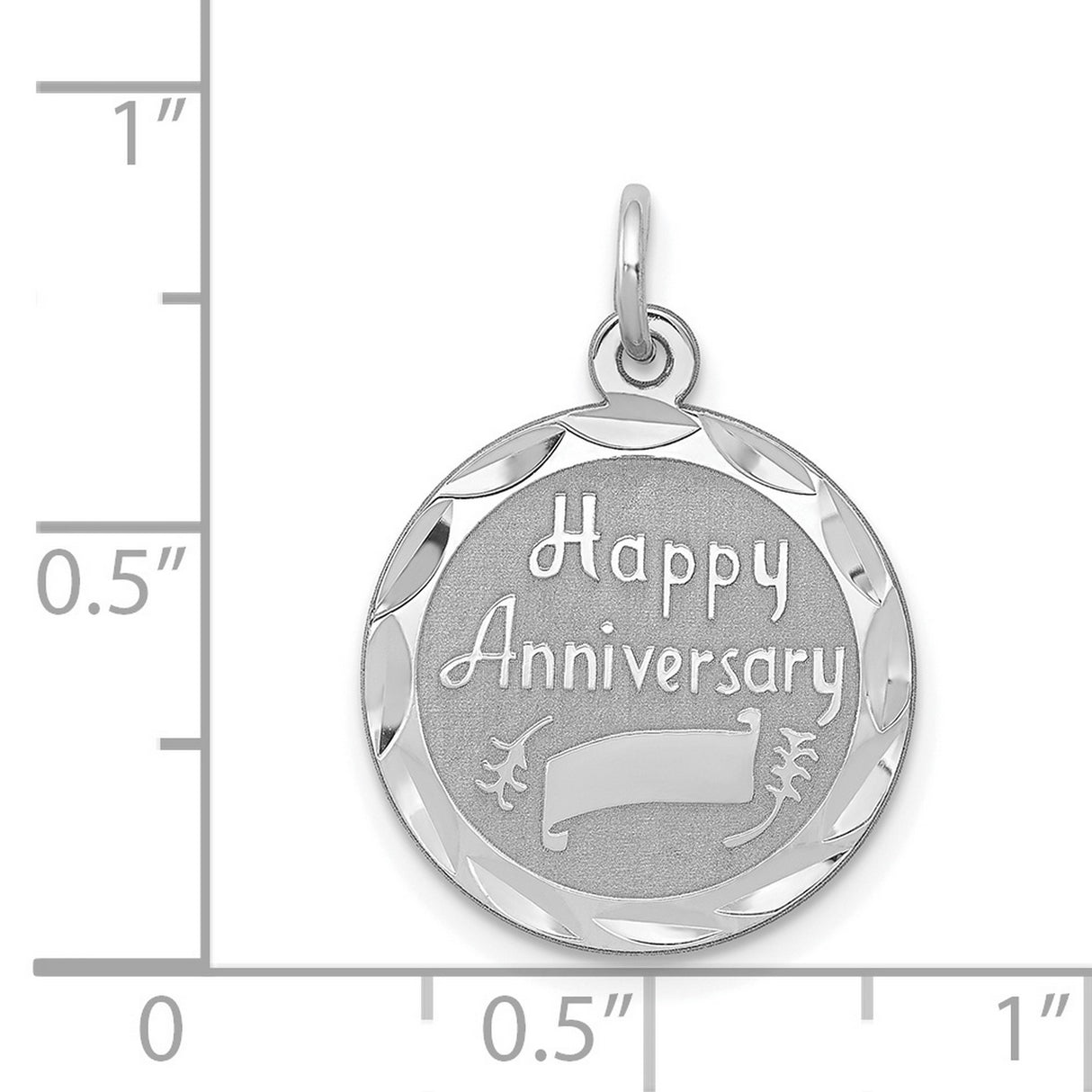 Sterling Silver Round Pendant with Happy Anniversary Engraving and Etched Border