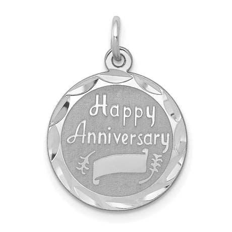 Sterling Silver Round Pendant with Happy Anniversary Engraving and Etched Border