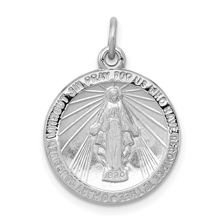 Sterling Silver Miraculous Medal Pendant with Virgin Mary and Rays, Catholic Prayer Jewelry