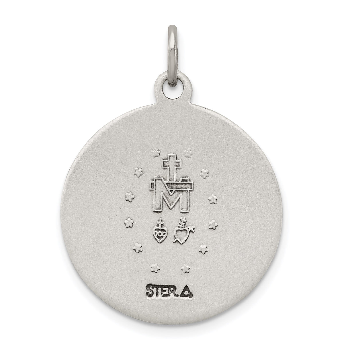 Sterling Silver Miraculous Medal Pendant with Virgin Mary Inscription, Religious Jewelry