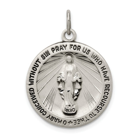 Sterling Silver Miraculous Medal Pendant with Virgin Mary Inscription, Religious Jewelry