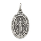 Sterling Silver Miraculous Medal Pendant with Virgin Mary and Inscription