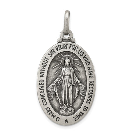 Sterling Silver Miraculous Medal Pendant with Virgin Mary and Inscription