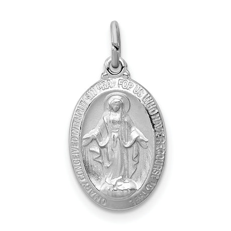 Sterling Silver Miraculous Medal Pendant Featuring Virgin Mary and Prayer