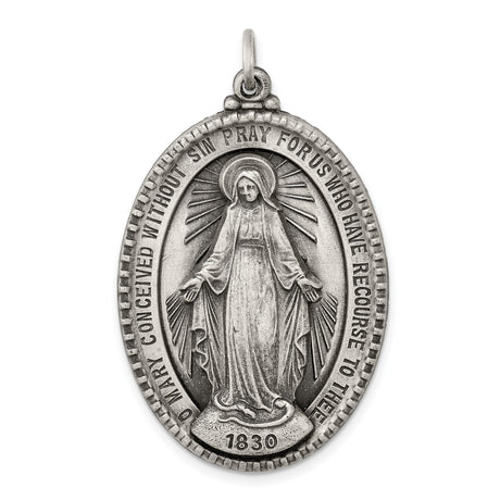 Sterling Silver Miraculous Medal Pendant with Virgin Mary, 1830 Marian Devotional Jewelry