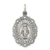 Sterling Silver Miraculous Medal Pendant Featuring Virgin Mary and Religious Inscription