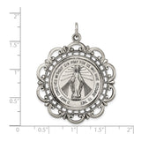 Sterling Silver Miraculous Medal Pendant Featuring Virgin Mary and Devotional Inscription