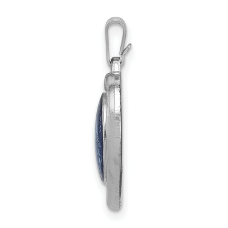 Sterling Silver Miraculous Medal Pendant, Heart Shaped Blue Enamel Virgin Mary Charm