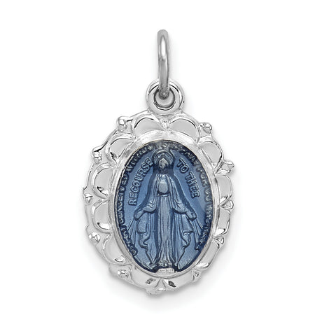 Sterling Silver Miraculous Medal Pendant with Virgin Mary and Inscription
