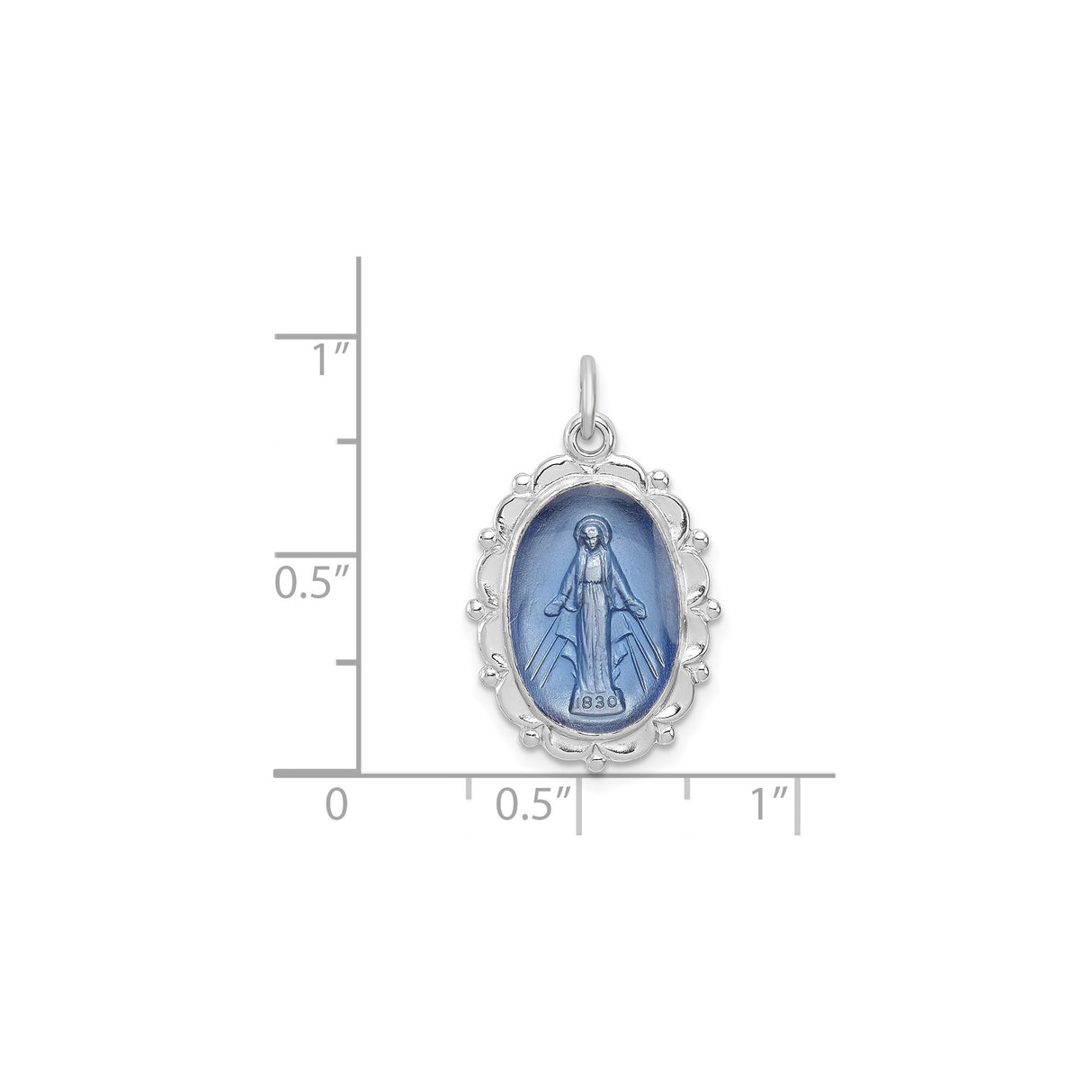 Sterling Silver Miraculous Medal Pendant with Virgin Mary and 1830 Date, Catholic Charm