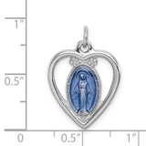 Sterling Silver Heart Pendant with Blue Enamel Virgin Mary and Marian Symbols