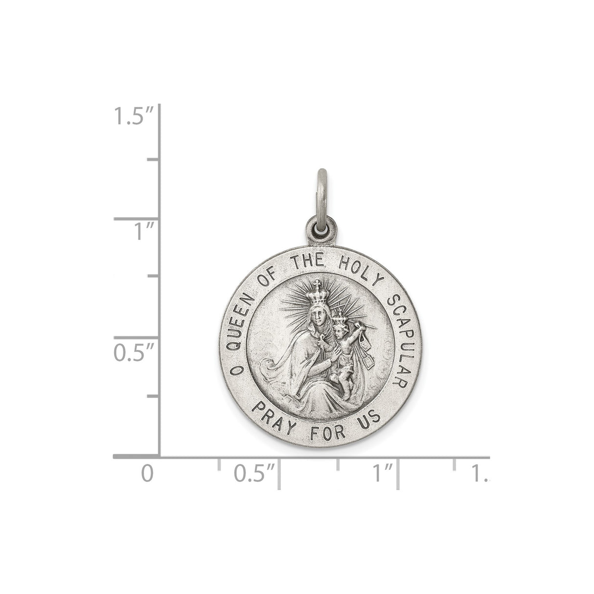 Sterling Silver Catholic Pendant with Crowned Virgin Mary and Scapular Medal