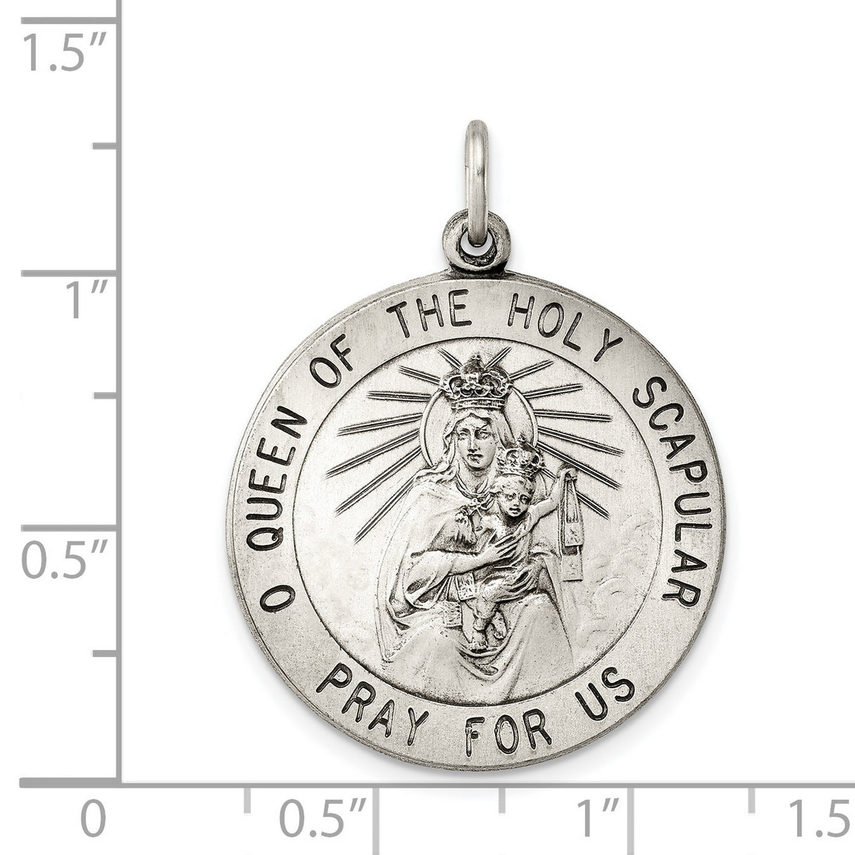 Queen of the Holy Scapular Medal Charm Pendant in Real 925 Sterling Silver
