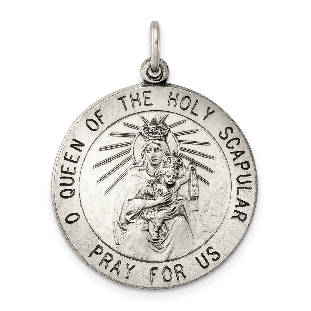Queen of the Holy Scapular Medal Charm Pendant in Real 925 Sterling Silver