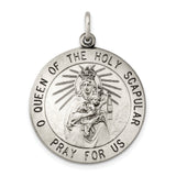 Queen of the Holy Scapular Medal Charm Pendant in Real 925 Sterling Silver