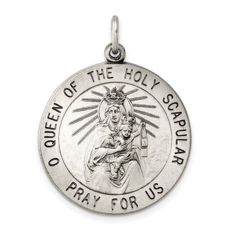 Queen of the Holy Scapular Medal Charm Pendant in Real 925 Sterling Silver