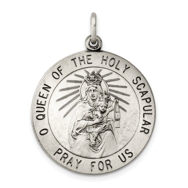 Queen of the Holy Scapular Medal Charm Pendant in Real 925 Sterling Silver
