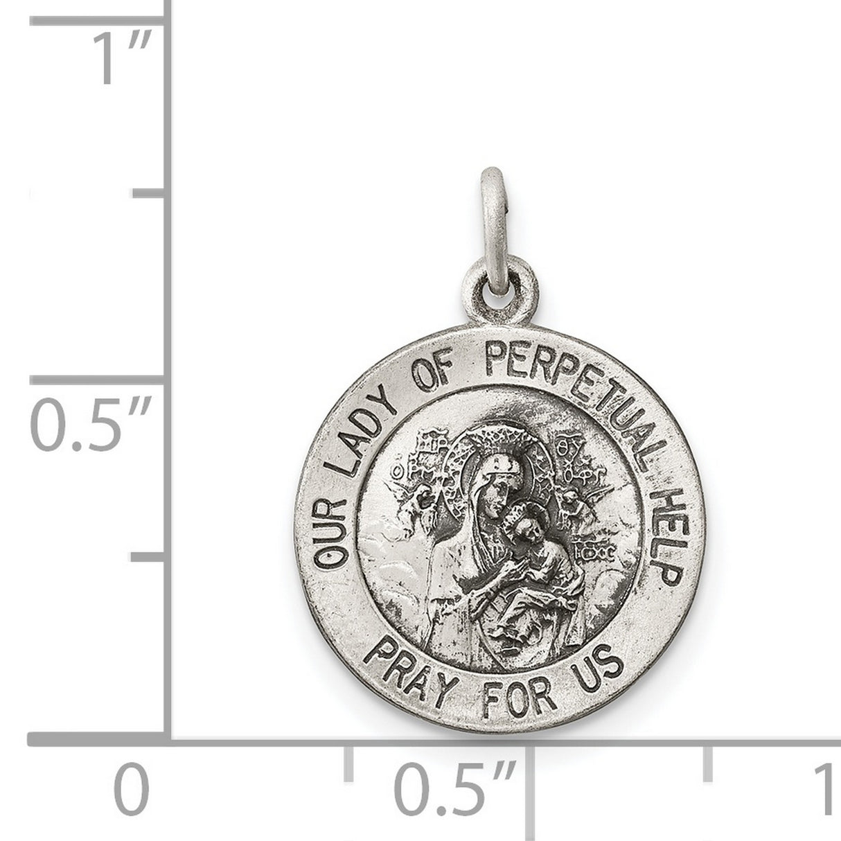 Sterling Silver Our Lady of Perpetual Help Medal with Virgin Mary and Jesus, Christian Pendant