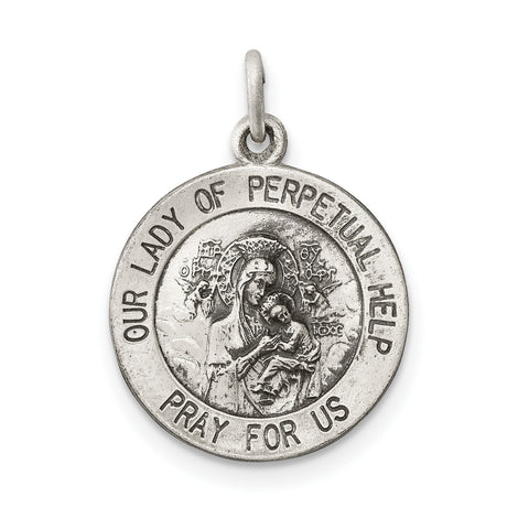 Sterling Silver Our Lady of Perpetual Help Medal with Virgin Mary and Jesus, Christian Pendant