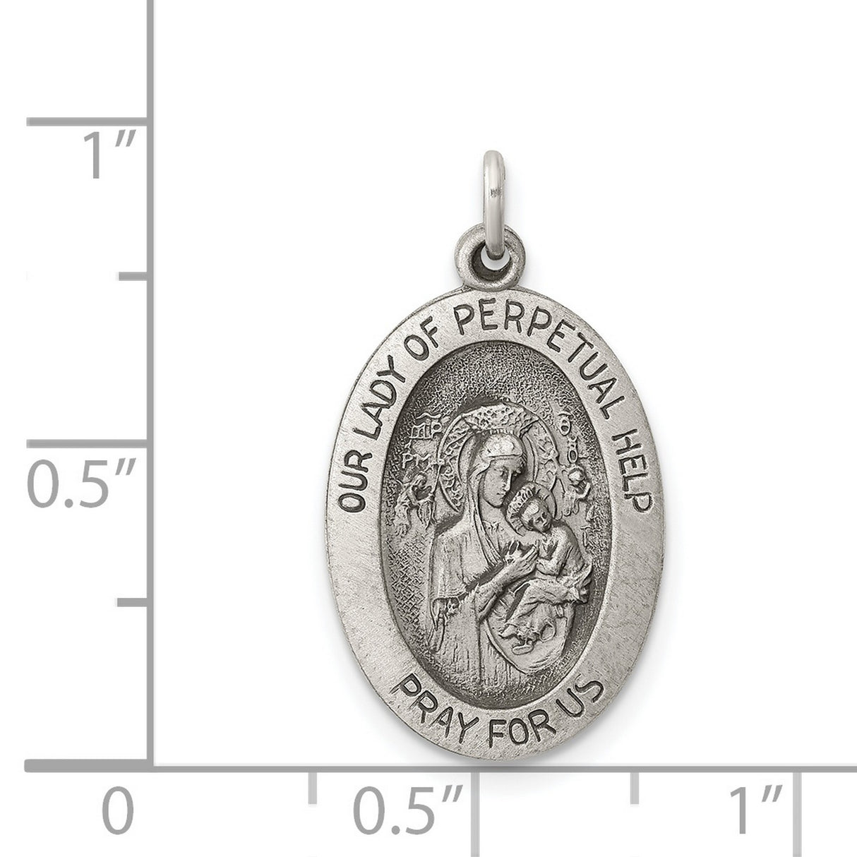 Sterling Silver Our Lady of Perpetual Help Medal Pendant Featuring Virgin Mary and Jesus