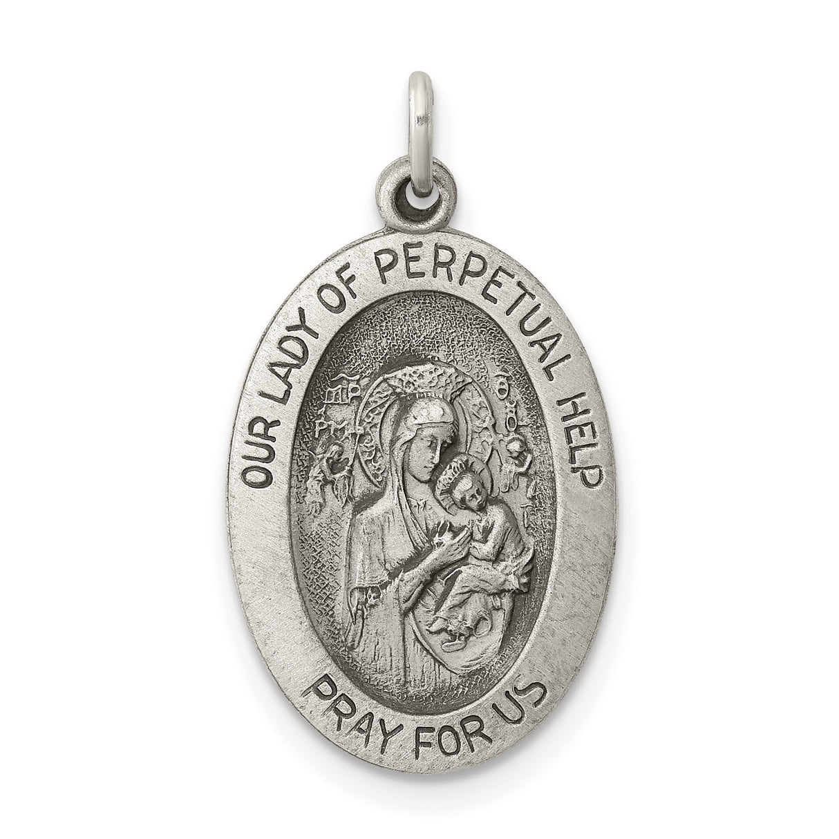 Sterling Silver Our Lady of Perpetual Help Medal Pendant Featuring Virgin Mary and Jesus