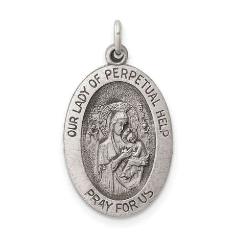 Sterling Silver Our Lady of Perpetual Help Medal Pendant Featuring Virgin Mary and Jesus
