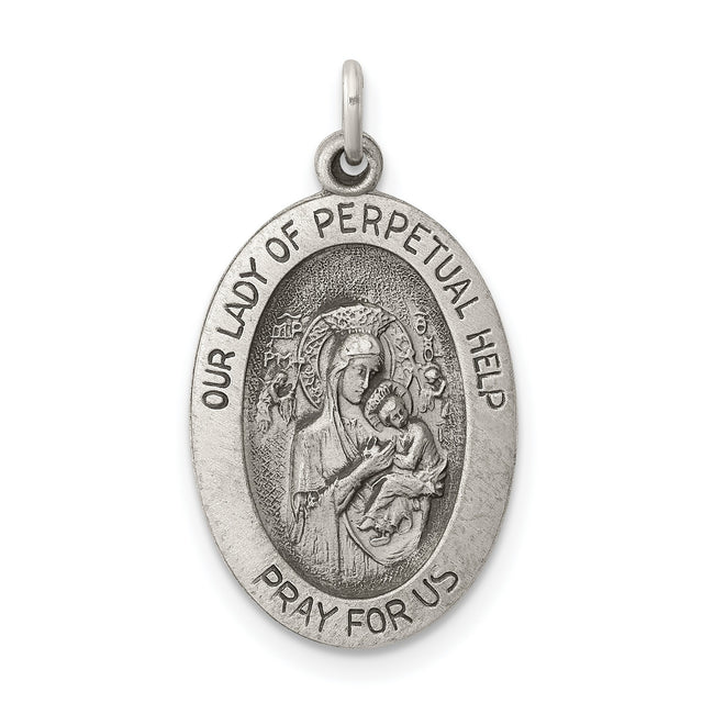 Sterling Silver Our Lady of Perpetual Help Medal Pendant Featuring Virgin Mary and Jesus
