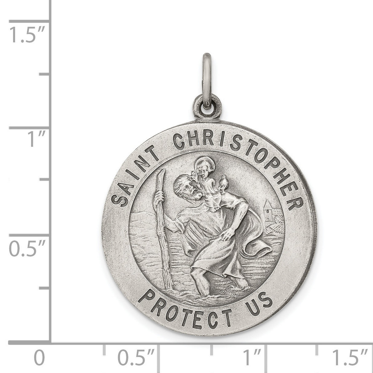 Saint Christopher Protect Us Words Charm Pendant in Real 925 Sterling Silver