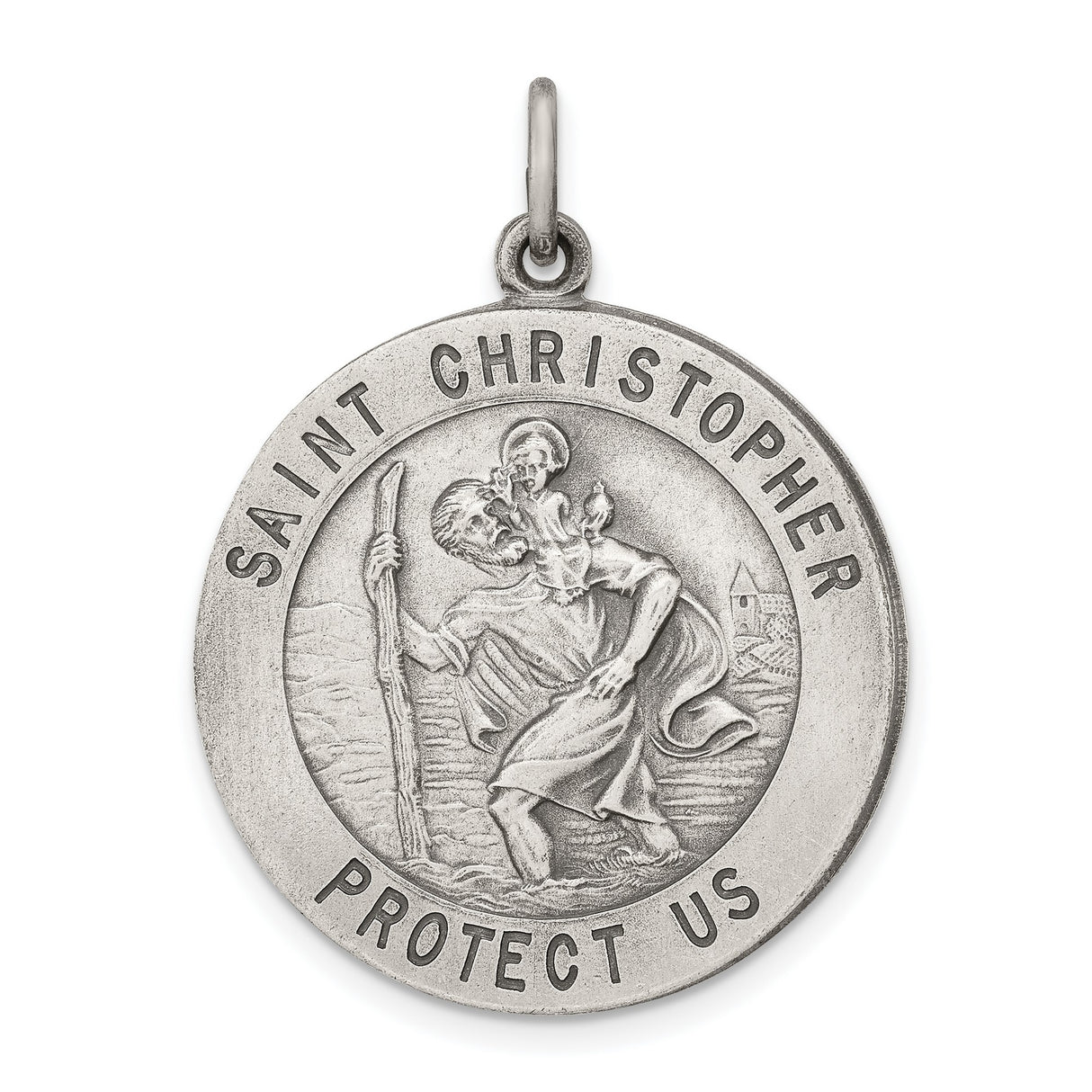 Saint Christopher Protect Us Words Charm Pendant in Real 925 Sterling Silver