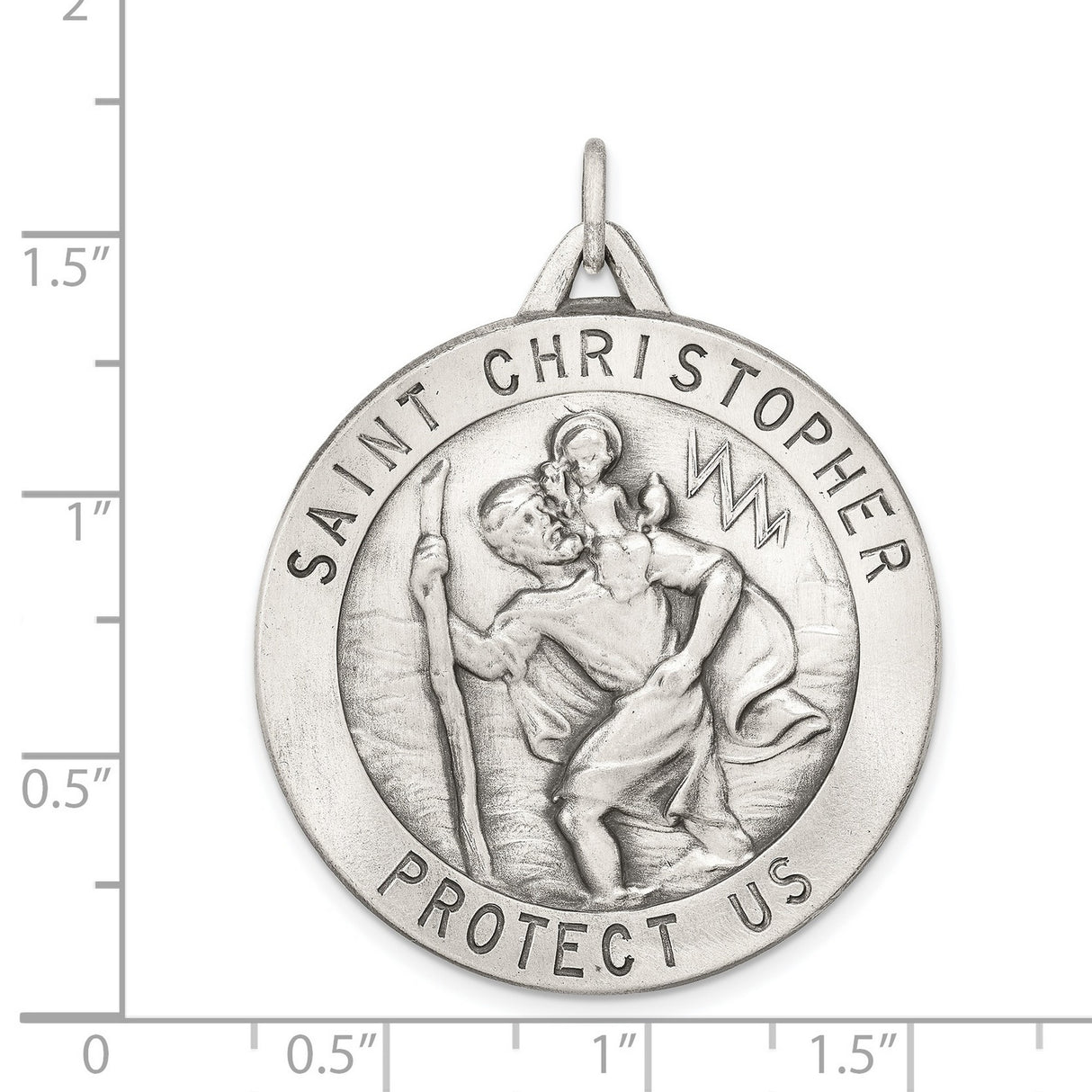 Solid Saint Christopher Protect Us Words Charm Pendant in Real 925 Sterling Silver