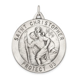 Solid Saint Christopher Protect Us Words Charm Pendant in Real 925 Sterling Silver