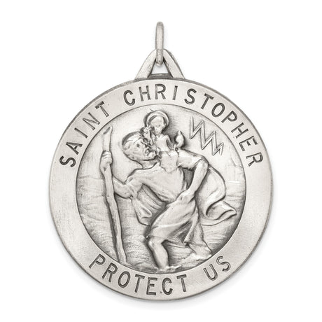 Solid Saint Christopher Protect Us Words Charm Pendant in Real 925 Sterling Silver