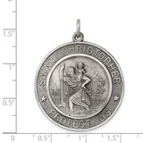 Antiqued Saint Christopher Protect Us Words Charm Pendant in Real 925 Sterling Silver