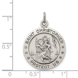 Satin Six Star Saint Christopher Protect Us Words Charm Pendant in Real 925 Sterling Silver