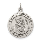 Satin Six Star Saint Christopher Protect Us Words Charm Pendant in Real 925 Sterling Silver