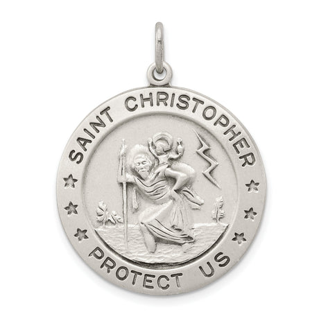 Saint Christopher Protect Us Words With Six Stars Charm Pendant in Real 925 Sterling Silver