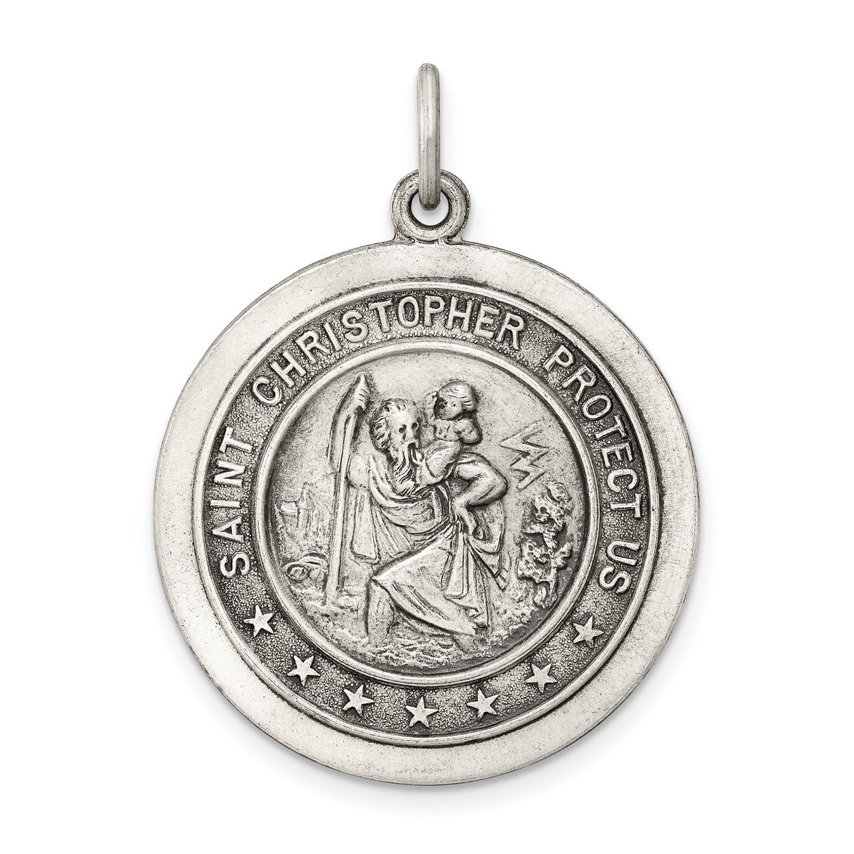 Seven Star Saint Christopher Protect Us Words Charm Pendant in Real 925 Sterling Silver