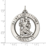 Saint Christopher Protect Us Words Open Charm Pendant in Real 925 Sterling Silver