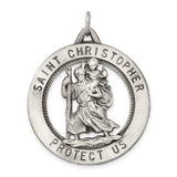 Saint Christopher Protect Us Words Open Charm Pendant in Real 925 Sterling Silver