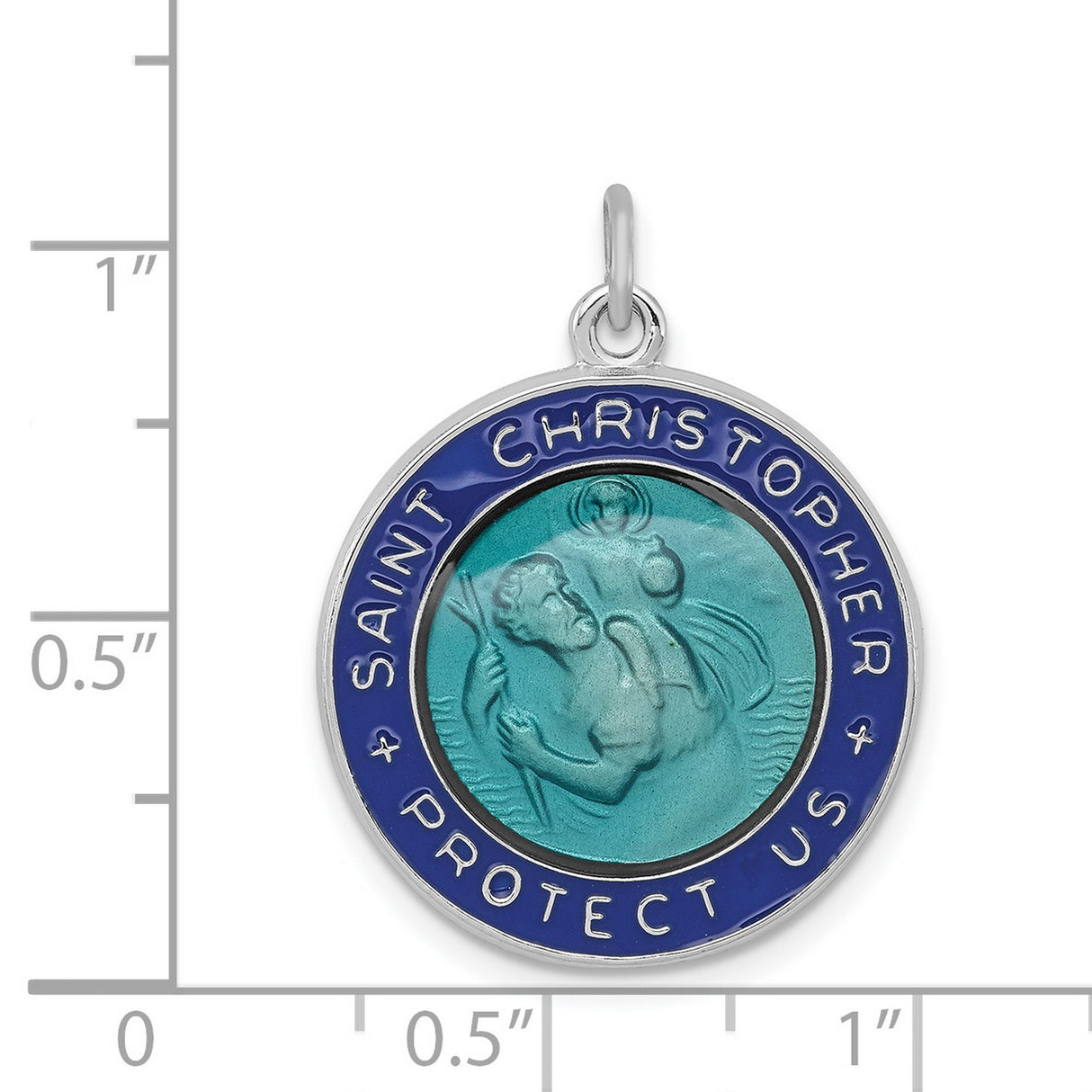 Aqua Blue Saint Christopher Protect Us Words Charm Pendant in Real 925 Sterling Silver