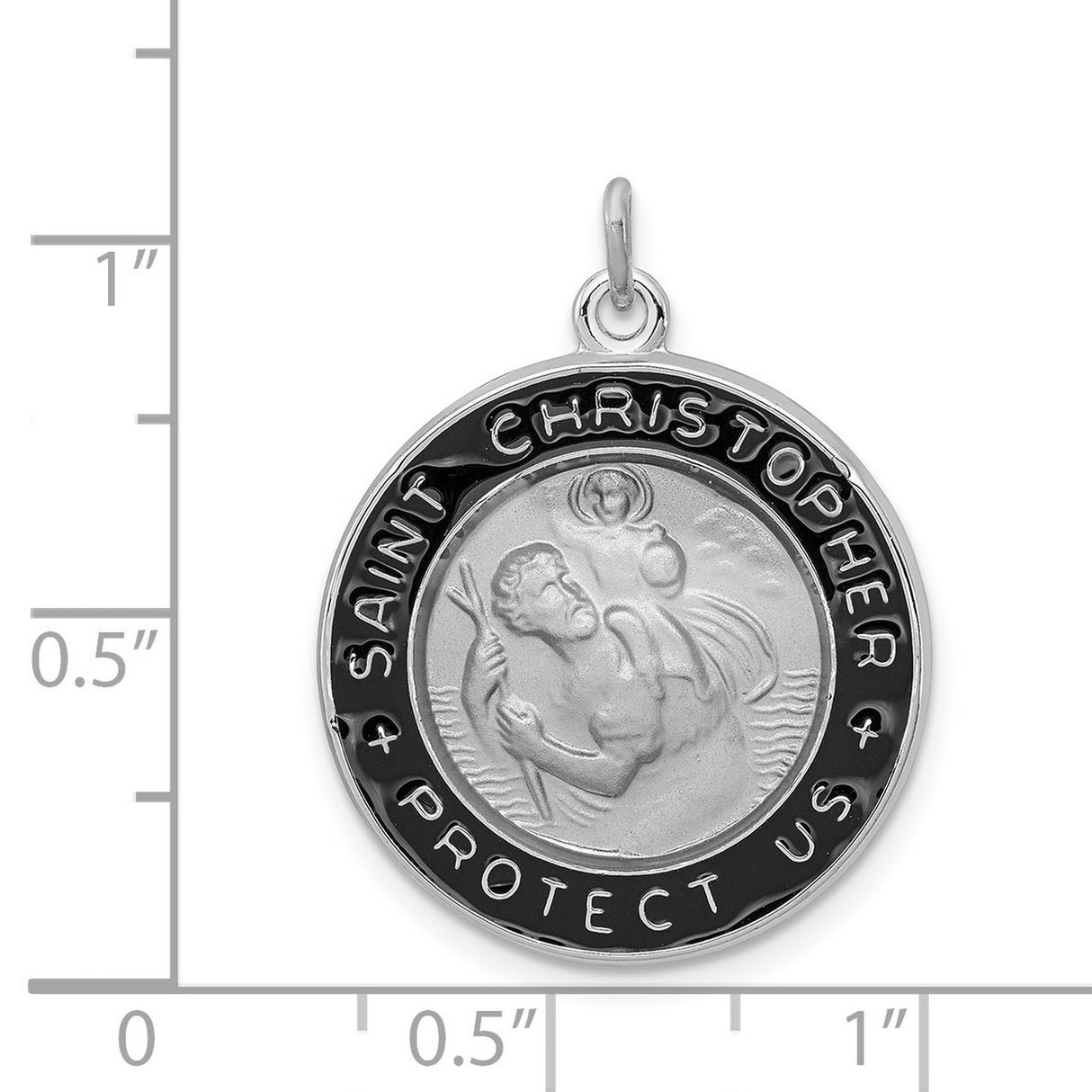 Black Saint Christopher Protect Us Words Charm Pendant in Real 925 Sterling Silver