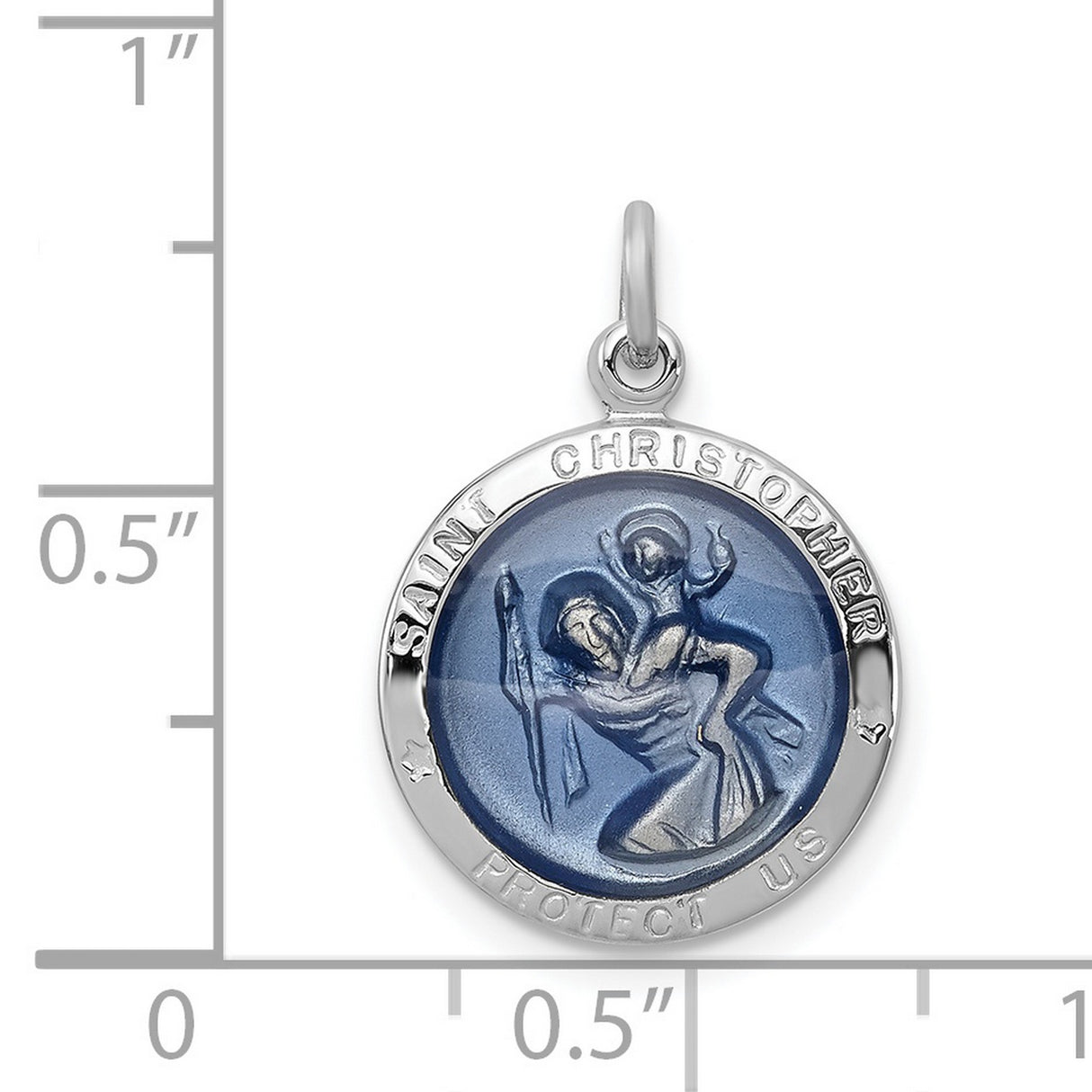 Blue Saint Christopher Protect Us Words Charm Pendant in Real 925 Sterling Silver