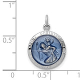 Blue Saint Christopher Protect Us Words Charm Pendant in Real 925 Sterling Silver