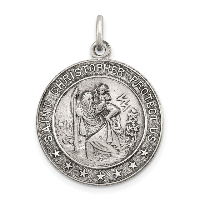 Saint Christopher Protect Us Medal Charm Pendant in Real 925 Sterling Silver