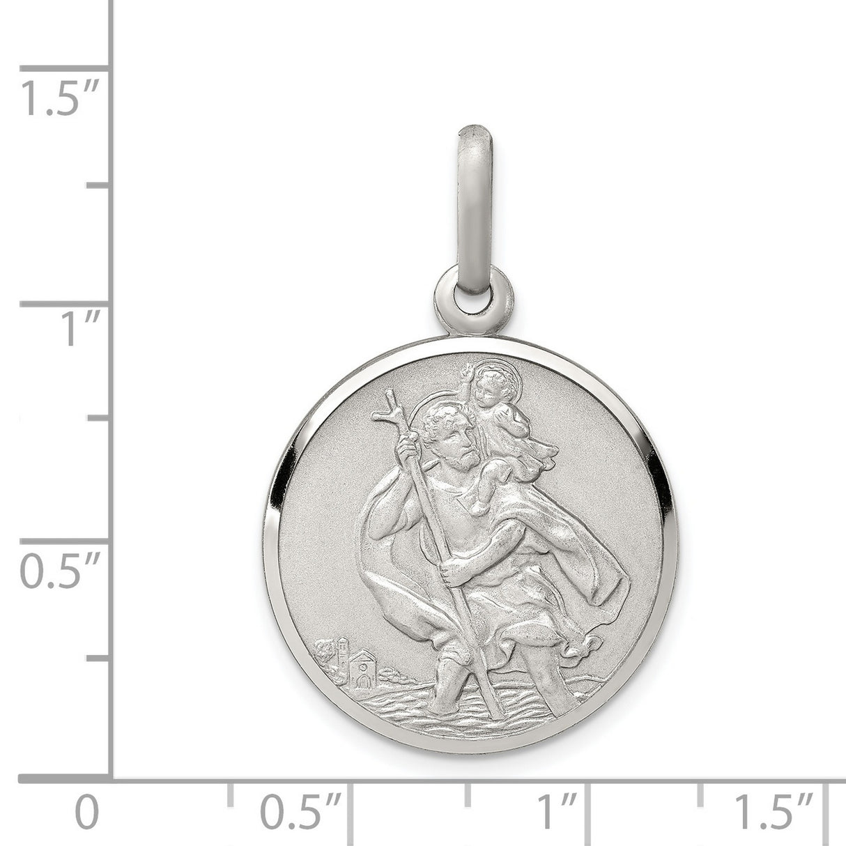 Satin Saint Christopher Round Charm Pendant in Real 925 Sterling Silver